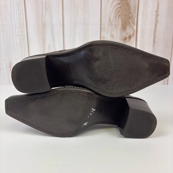 Gianni Bini Leather Mules Western Snip Toe Chunky Heel Slip On Boot Brown Sz 6.5 - Picture 15 of 16